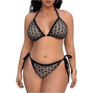 Black Crochet Lace Triangle Bikini Set - Women Swim Bikinis